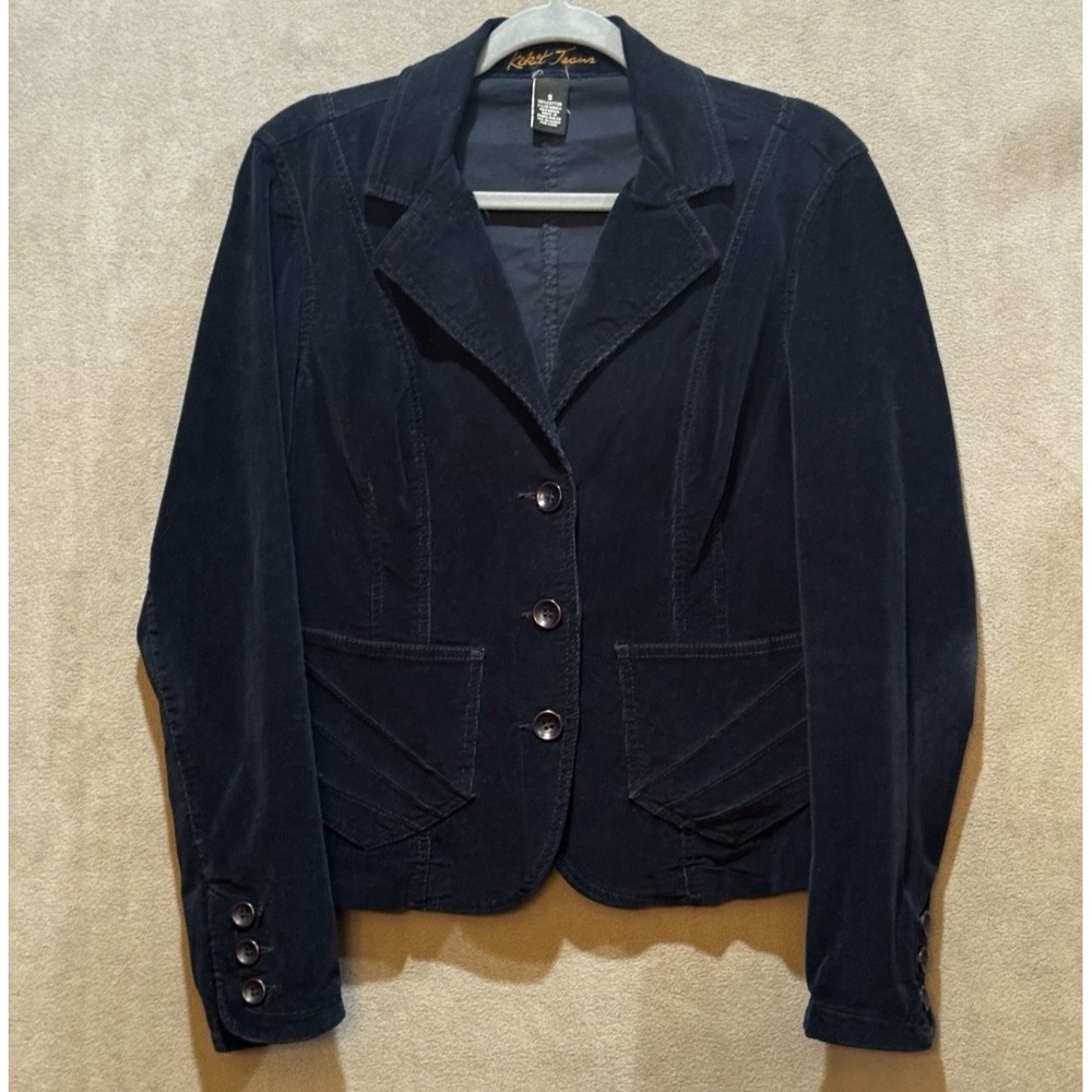 Kikit Jeans Navy Blue Corduroy Button Front Blazer Jacket Women's Sz S Y2K 90s